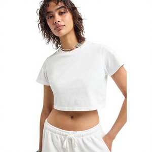 Camiseta Corta Blanca de Punto Transpirable 100% Algodón para Mujer, Manga Regular, Cuello Redondo, Corte Ajustado, Color Sólido, Estilo Casual, Primavera - Product Image 1