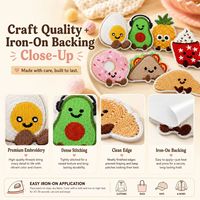 Patchs brodés thermocollants et à coudre mignons sur le thème des collations : œuf frit, avocat, ananas, thé au lait, cupcake, burger, cookie, donut