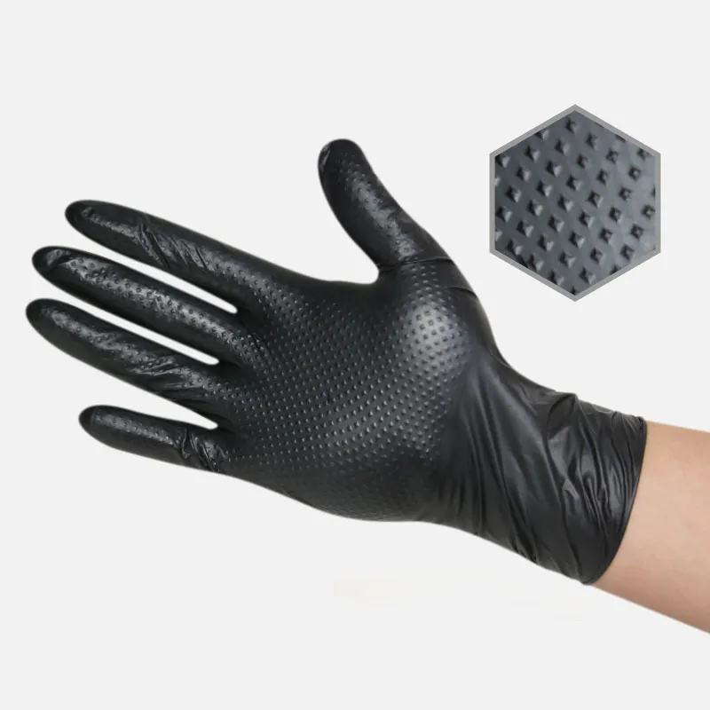 Guantes de nitrilo para máquina de textura de diamante, 10 mil, mecánicos, gruesos, Naranja, Negro