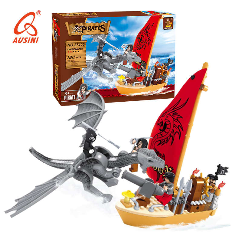 Ausini Abs Goedkope Oem Onderwijs Kind Diy Baksteen Speelgoed Set Kid Gebouwd Pirates Plastic Bouwen Blokken