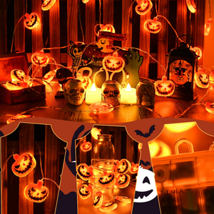 Guirlande lumineuse citrouille d'Halloween YN, alimentée par piles, étanche IP44, lumières LED orange féériques pour fête d'Halloween, patio, décoration intérieure - Product Image 6