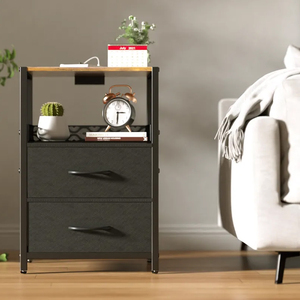 <span class=keywords><strong>Table</strong></span> de chevet et <span class=keywords><strong>table</strong></span> basse modernes personnalisées à double tiroir avec prises USB, panneau d'alimentation transfrontalier pour chambre à coucher - Product Image 1