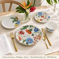 Service de table en céramique en gros pour 4 personnes, assiettes et bols en porcelaine fine, glaçure alimentaire, logo personnalisé, fabrication OEM directe d'usine