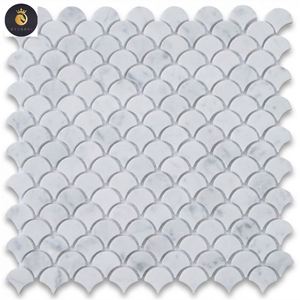 Azulejos de cocina de fábrica, mosaico de nuevo diseño, venta al por mayor, mosaicos de mármol de Carrara, superficie pulida, Beige azulejo de escamas de pescado, mármol de Carraca - Product Image 5