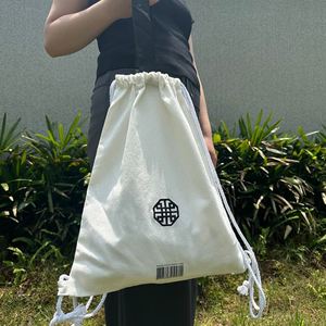 OEM Gift <b>Drawstring</b> White Color Cotton Tote Bag Customized Eco Friendly Cotton <b>Drawstring</b> <b>Backpack</b> With Handle - Product Image 4