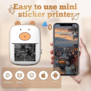Jumon 미니 귀여운 곰 모양 열 라벨 프린터 휴대용 무선 USB 인터페이스 흑백 사진 프린터 - Product Image 4