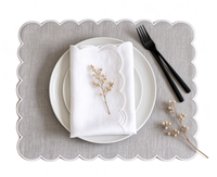 Serviettes de table réutilisables 100 % lin écologiques, bordure festonnée, motif brodé, faites à la main, style japonais, pour la maison et les mariages