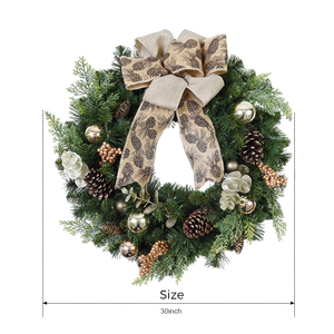Wholesale Factory Price Realistic Greenery Xmas Wall Hanging Artificial Christmas Wreath with Pinecorn - Product Image 1