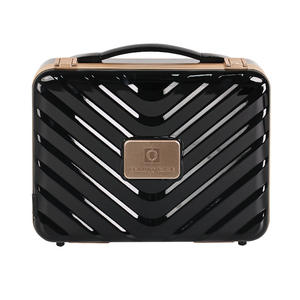 Estuche de belleza, bolsa de maquillaje de 12 pulgadas con compartimentos ajustables, estuche cosmético de viaje portátil, diseño de rayas en blanco y negro - Product Image 3