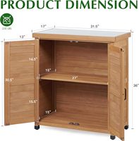 Armoire de rangement extérieure, table de jardinage avec plateau en métal et structure en bois, marron clair, 36x31x17 pouces