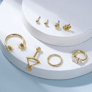 Aretes Toposh de Oro Sólido Real de 14K con Circonita Cúbica Transparente para Cartílago, <span class=keywords><strong>Tragus</strong></span> y Daith, Joyería de Piercing tipo Labret con Parte Trasera Plana - Product Image 4