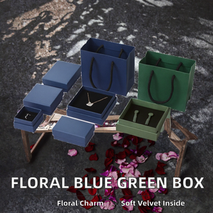 Boîte à bijoux en carton A1 bleu-vert avec doublure en velours, motif floral, style romantique, forme carrée ou rectangulaire, petite boîte - Product Image 2