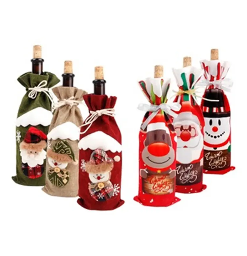 החג שמח דקור יין בקבוק כיסוי חג המולד קישוטי בית חג המולד גרב מתנה חדש שנה של דקור R1400