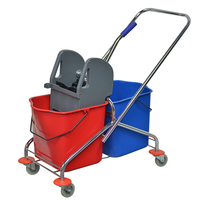Chariot à serpillière à double seau pliable pour le nettoyage des hôpitaux et des aéroports, en plastique durable