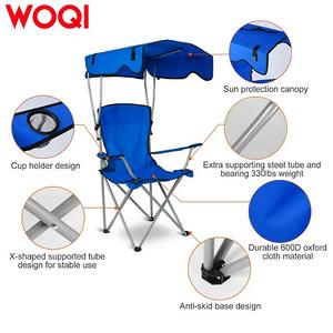 Chaise pliante Woqi avec auvent, structure en aluminium, tissu Oxford bleu, chaise de camping et de jardin d'extérieur, légère et portable - Product Image 5
