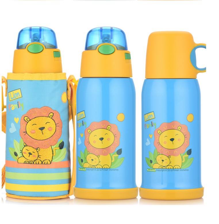 PINKAH Custom logo 520ml Cartoon Portable Double Wall Stainless Steel  Vacuum Kids Thermos Cups with Straw and Carry Bag - Main Image