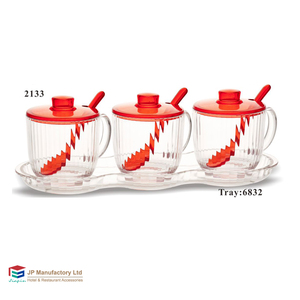 طقم برطمانات بلاستيك من البولي كربونات مع أغطية وملعقة <span class=keywords><strong>3</strong></span> مع صينية - Product Image 1