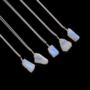 Raw Rough Moonstone Pendant <b>Necklace</b> Natural Crystal Healing Stone Sterling Silver Wire Wrapped Solitaire Anchor Chain Resizable - Product Image 4