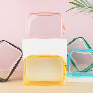 กระเป๋าใส่เครื่องสำอางขนาดเล็กแบบใส PVC พร้อมซิป สีชมพูและสีฟ้า กระเป๋าเดินทางสำหรับใส่เครื่องสำอางและอุปกรณ์ความงาม - Product Image 5