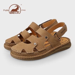 Sandalias Gongyang para Hombre, de Cuero Genuino, Punta Cerrada, para Exteriores, Transpirables, con Suela de Goma Antideslizante, para Otoño, Playa, Casuales - Product Image 3