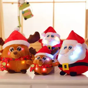 Stokta OEM noel LED peluş oyuncaklar özel yumuşak dolması noel elektrik noel baba/Elk oyuncak