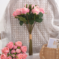 AR-734 bord brûlé 13 têtes bouquet de roses bulgares fleurs artificielles Bouquet de fleurs pour accessoires de photographie