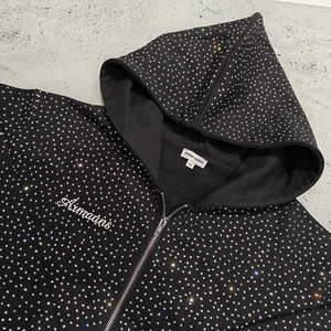 Thiết Kế Thương Hiệu Của Bạn Logo Thời Trang Đường Phố 100% Cotton Pháp Terry Nặng Zip up Rhinestone Áo Tùy Chỉnh - Product Image 4