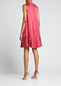 Vendita calda di qualità da donna estate con volant senza maniche a tinta unita in raso Mini abito da donna - Product Image 2