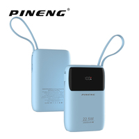 2024 Neueste Ultraflache 20000mAh Li-Polymer-Batterie 22,5W Schnellladung Powerbank mit Eingebautem Typ-C-Kabel LED-Anzeige PN-832PD