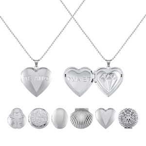 Collar de acero inoxidable brillante con diseño de corazón, caja de fotos con colgante, ovalado - Product Image 3