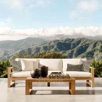 Ensemble de canapé d'extérieur en teck durable, confortable, table de jardin d'extérieur
