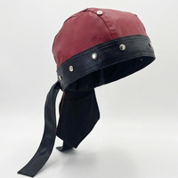 Gorra de Cuero PU de Diseño para Motociclistas, Estilo Do-rag, con Bloques de Color y Remaches, Gorro Pirata con Logotipo Metálico Personalizado, Gorra Bicolor, Gorras de Hip Hop