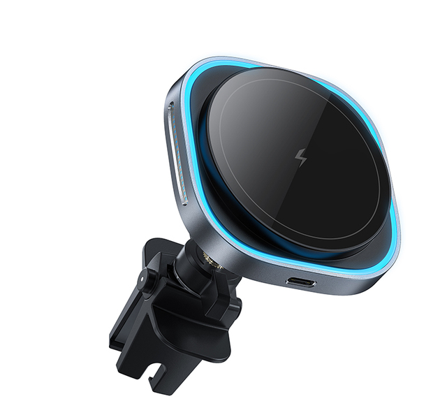 15W Fast Magnetic Car Air Outlet Wireless Charger with LED Light Magnet Charging Car Mount for iPhone for Samsung