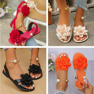 <span class=keywords><strong>Sandales</strong></span> plates à lanières cheville en perles pour femmes, nouveau style été 2026, grandes tailles, <span class=keywords><strong>sandales</strong></span> florales tendance, vente en gros - Product Image 6