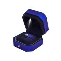 Nouvelles boîtes à bijoux Pulida de luxe faites à la main, bleues, octogonales, éclairées par LED - Étuis multi-tailles pour l'emballage de bagues, colliers et bracelets