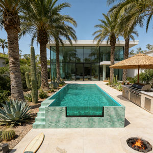 Diseño Moderno de Piscina con Formas Geométricas y Esquema de Azulejos Monocromáticos - Product Image 3