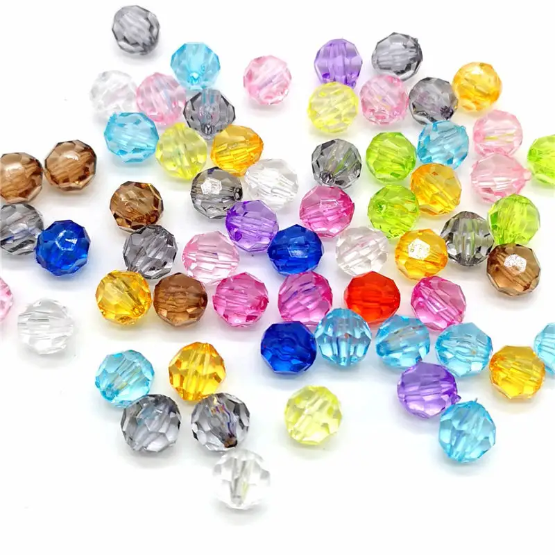 Perles à facettes rondes transparentes en plastique acrylique Disco grosses perles à facettes pour la fabrication de bijoux enfants collier décoration