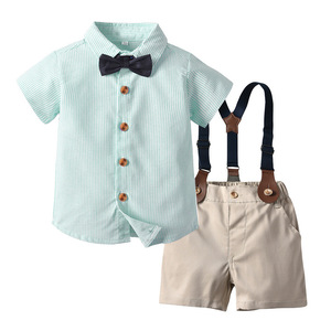 绅士热销男童条纹夏季短袖短裤幼儿婴儿服装套装 - Product Image 4