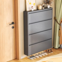 Meuble à chaussures moderne anti-poussière ultra-mince 10 cm en acier avec système de rangement coulissant, facile à nettoyer, hauteur réglable, 4 niveaux, pour entrée et couloir