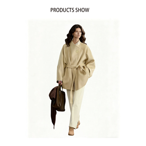 <span class=keywords><strong>Cappotto</strong></span> <span class=keywords><strong>Corto</strong></span> Casual da Donna in 100% Lana Calda, Doppio Strato, <span class=keywords><strong>Beige</strong></span>, Prezzo di Fabbrica, Oversize con Cintura e Bottoni Metallici Decorativi, Invernale (OEM) - Product Image 4