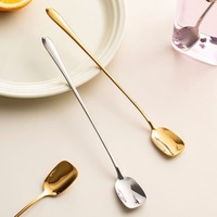 Gouden, zilveren en roestvrijstalen lepels met lange steel, vierkant, voor koffie, thee, dessert, honing, roeren, café lepels set