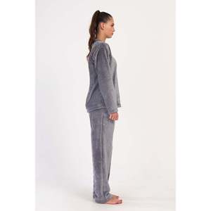 KADIN J.ULTRASOFT O YAKA DUSUK OMUZLU UZUN KOL CEPLI PIJAMA TAKIM - สีฟูเม่ - สีฟูเม่ - Product Image 3