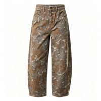 Jean imprimé floral pour femme, taille mi-haute, coupe ample, jambe large, style décontracté pour brunch