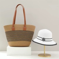 Ensemble sac de plage et chapeau d'été fait main, grand sac fourre-tout en paille pour femme, idéal pour les vacances en bord de mer, vente en gros