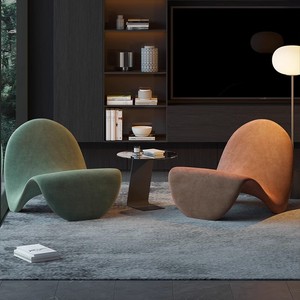 Fauteuil lounge moderne en velours et laine d'agneau, ergonomique, à haute résilience, avec moulage intégré, pour salon domestique - Product Image 1