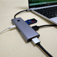 Hub 9 en 1 avec bouton d'arrêt de l'écran, station d'accueil 4K 60Hz pour ordinateur portable, charge PD, lecteur de carte USB 3.0 TF/SD, adaptateur Type-C vers HDTV