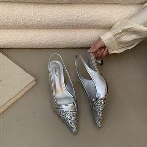 Sandalias de Tacón Alto y Fino con Correa en el Tobillo y Cierre de Hebilla de Cuero Genuino, Punta Puntiaguda, Elegantes y Sexys para Mujer, para Todas las Temporadas - Product Image 2