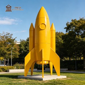 Sculpture <span class=keywords><strong>de</strong></span> fusée TREVI en acier inoxydable avec grand miroir |   Statue moderne en métal pour l'extérieur, idéale pour les places et les lieux culturels publics - Product Image 3