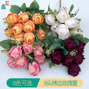 Bouquet de bourgeons de roses à neuf têtes, fleurs en soie, décoration de mariage faite à la main, ornement d'intérieur - Product Image 2