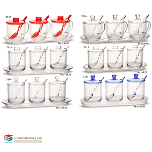 طقم برطمانات بلاستيك من البولي كربونات مع أغطية وملعقة <span class=keywords><strong>3</strong></span> مع صينية - Product Image 4